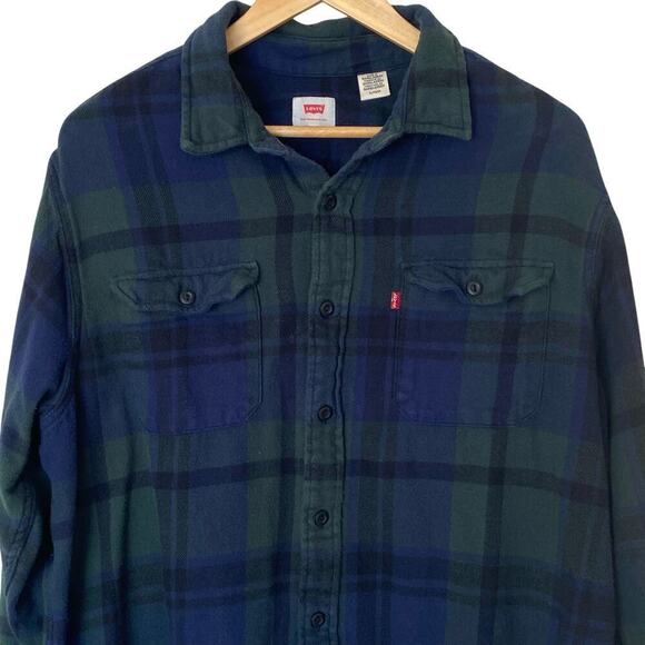 LEVI'S Men's Cotton Plaid Mid-weight Flannel Shirt in Navy/Green, Size X-Large - Picture 5 of 12